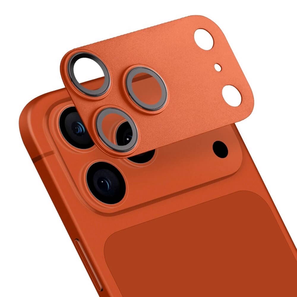 Предпазни стъклени лещи с цяла метална плочка за камерата на iPhone 17 Pro Max - OBALME Camera Island Lens Protector (cosmic orange)