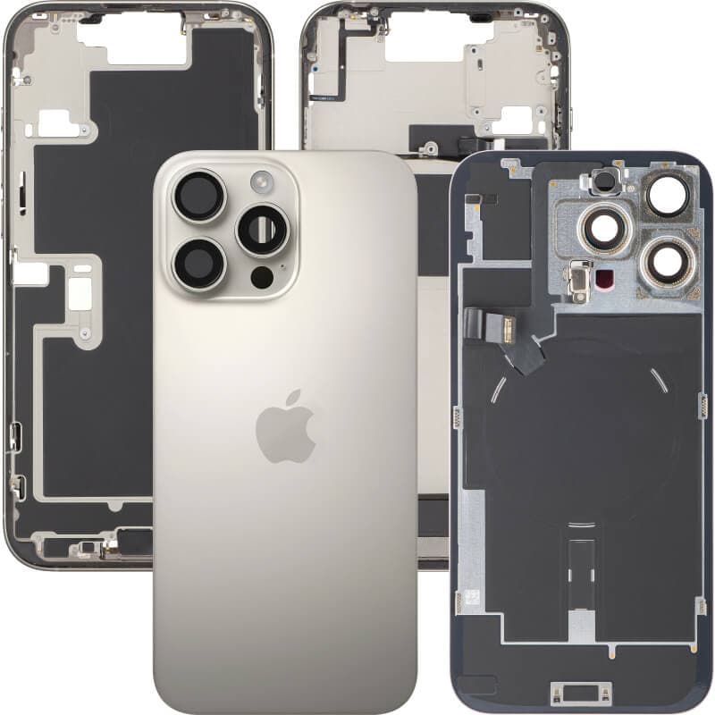 Оригинален резервен заден капак заедно с безжично зареждане - Apple iPhone 16 Pro Max Backcover Full Assembly with Middle Frame Natural Titanium