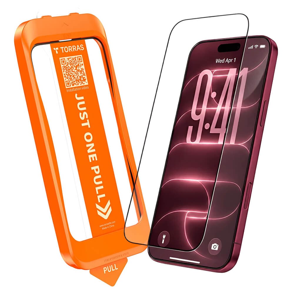 Калено стъклено защитно покритие за дисплея на iPhone 18 Pro, iPhone 17 Pro - Torras HD Shield Full Cover Tempered Glass With Applicator
