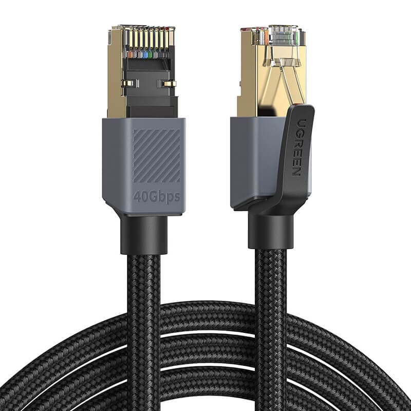Здрав Gigabit Ethernet RJ45 Cat8 кабел с въжена оплетка - Ugreen NW343 RJ45 Cat8 F/FTP, 40 Gbps, 2000 Mhz Gigabit Network Cable (100 см)