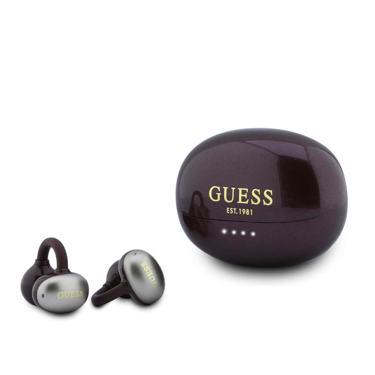 Безжични OWS слушалки със зареждащ кейс - Guess Metallic Finish Classic Logo OWS Wireless Earphones (burgundy)