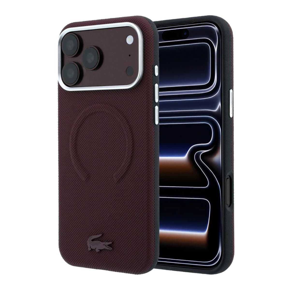 Хибриден удароустойчив кейс с MagSafe за iPhone 18 Pro - Lacoste PVC Petit Pique Semi Wrap Embossed MagSafe Case (burgundy)