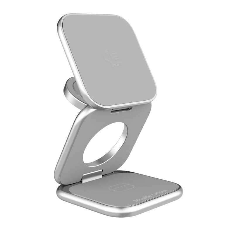 Универсална поставка за бюро за iPhone с MagSafe - Mobile Origin Ultra-Slim Foldable Charger 3-in-1 MagSafe PW36 Qi2 25W (silver)