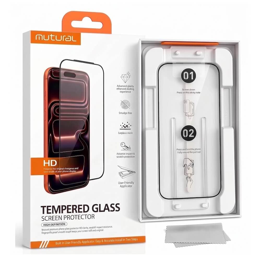 Стъклено защитно покритие за дисплея на iPhone 18 Pro, iPhone 17 Pro - Mutural HD Full Cover Tempered Glass ( black-clear)