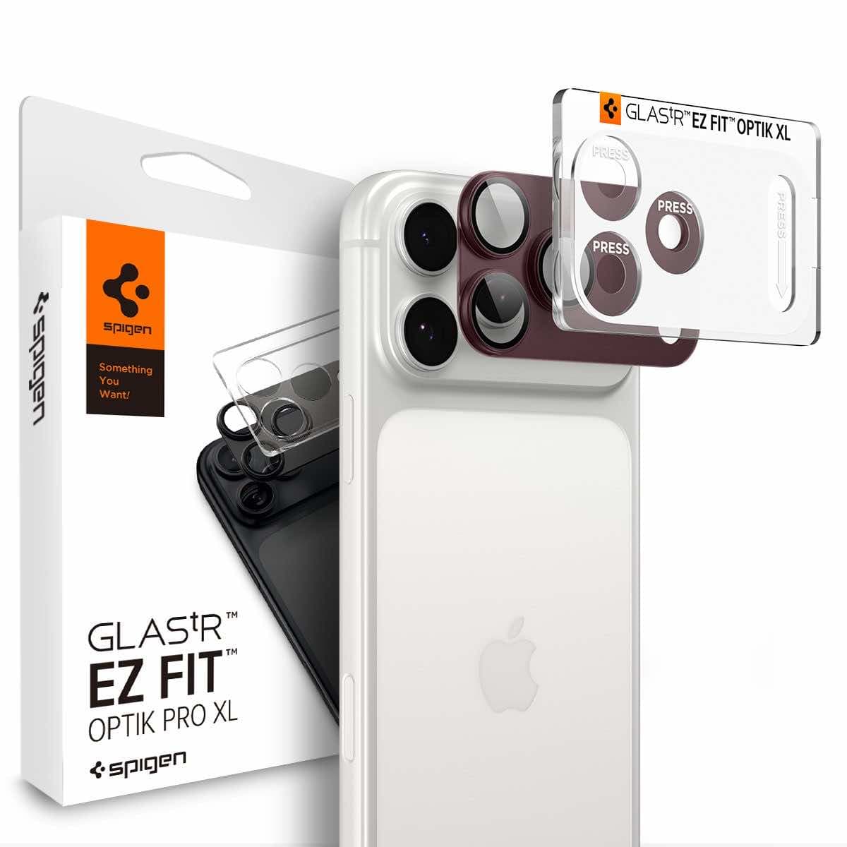 Предпазна плочка за камерата на iPhone 18 Pro - Spigen Glass tR EZ Fit Optik Pro XL (dark cherry)
