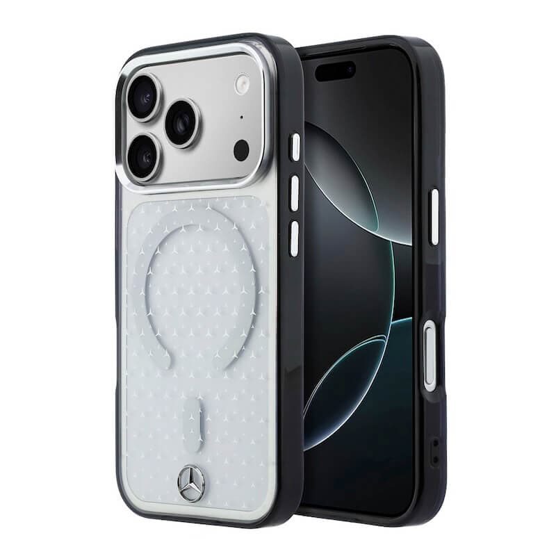 Дизайнерски хибриден кейс с MagSafe за iPhone 18 Pro - Mercedes PC TPU Star Pattern MagSafe Case (transparent-black)
