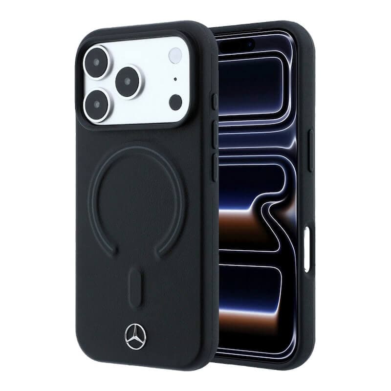 Дизайнерски кожен кейс с MagSafe за iPhone 18 Pro Max - Mercedes PU Leather 3D MagSafe Case (black-anthracite)