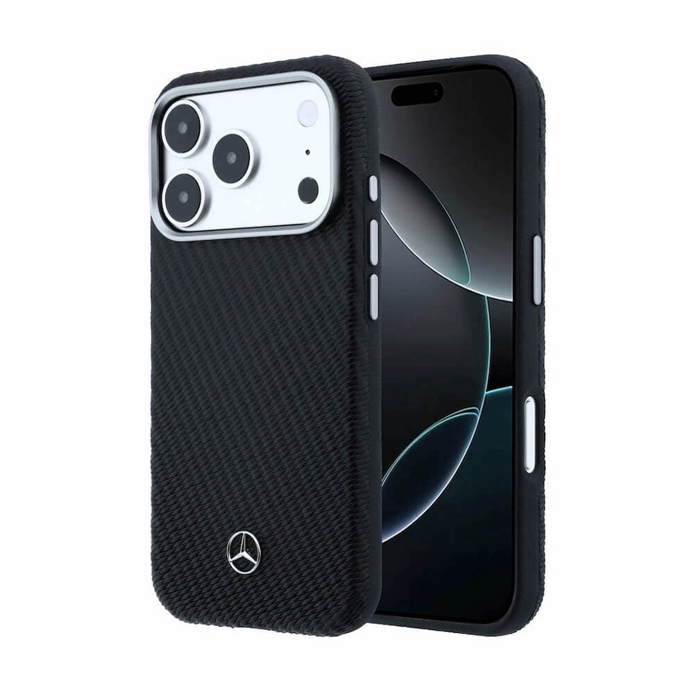Дизайнерски кожен кейс с MagSafe за iPhone 18 Pro Max - Mercedes PU Leather Wood Semi Wrap MagSafe Case (black)