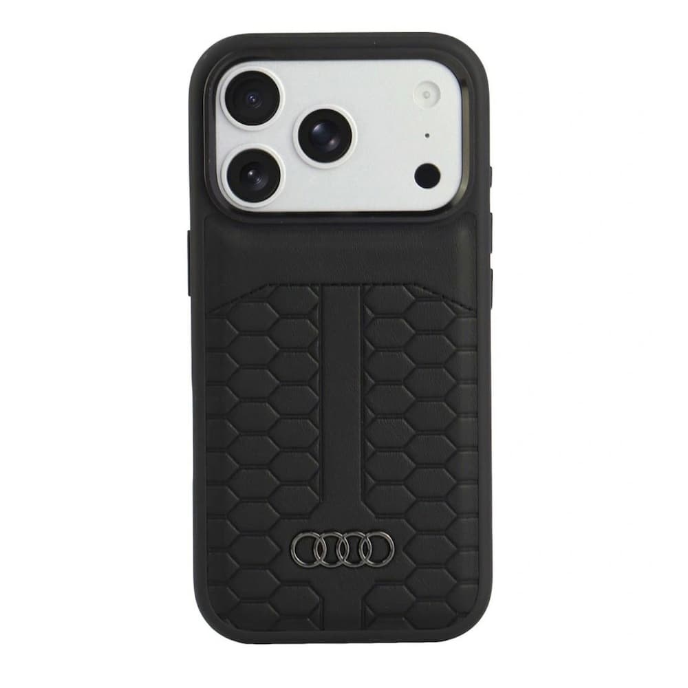Дизайнерски кожен кейс с MagSafe за iPhone 18 Pro, iPhone 17 Pro - Audi Genuine Leather Magnetic Case (black)
