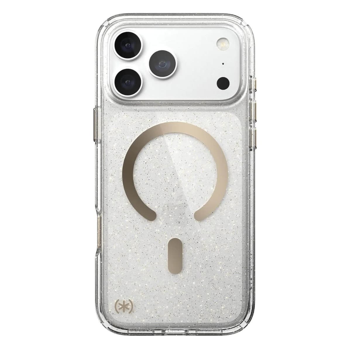 Удароустойчив хибриден кейс с Magsafe за iPhone 18 Pro Max, iPhone 17 Pro Max - Speck Presidio Lux Glitter MagSafe Case (clear- gold glitter)