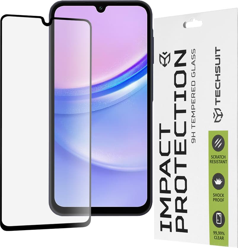 Калено стъклено защитно покритие за дисплея на Samsung Galaxy A15, Galaxy A15 5G, Galaxy A24, Galaxy A24 5G, Galaxy M15 - Techsuit Full Glue Tempered Glass 111D (черен-прозрачен)