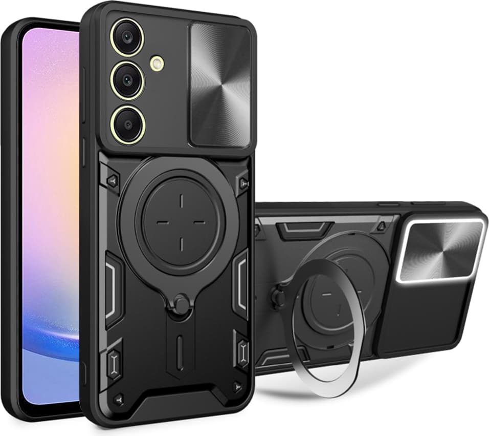 Хибриден удароустойчив кейс с вградена поставка за Samsung Galaxy A25 5G (черен) - Techsuit CamGuard Pro Case