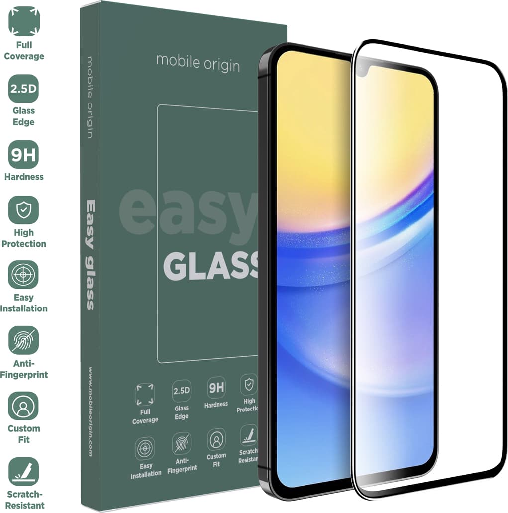 Стъклено защитно покритие за дисплея на Samsung Galaxy A15 5G - Mobile Origin EasyGlass Full Cover Tempered Glass (черен-прозрачен)