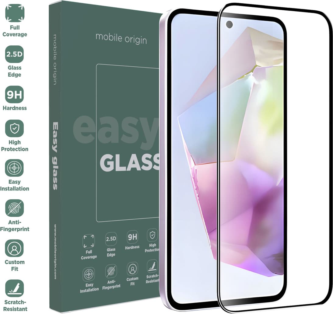 Стъклено защитно покритие за дисплея на Samsung Galaxy A35 5G - Mobile Origin EasyGlass Full Cover Tempered Glass (черен-прозрачен)