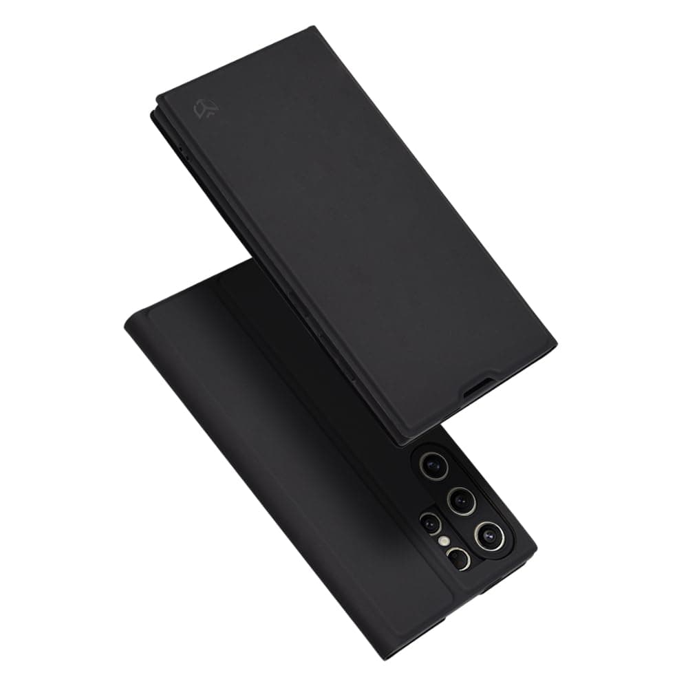 Кожен калъф с поставка и отделение за кр. карти за Samsung Galaxy S25 Edge - Techsuit Magskin Book (черен)