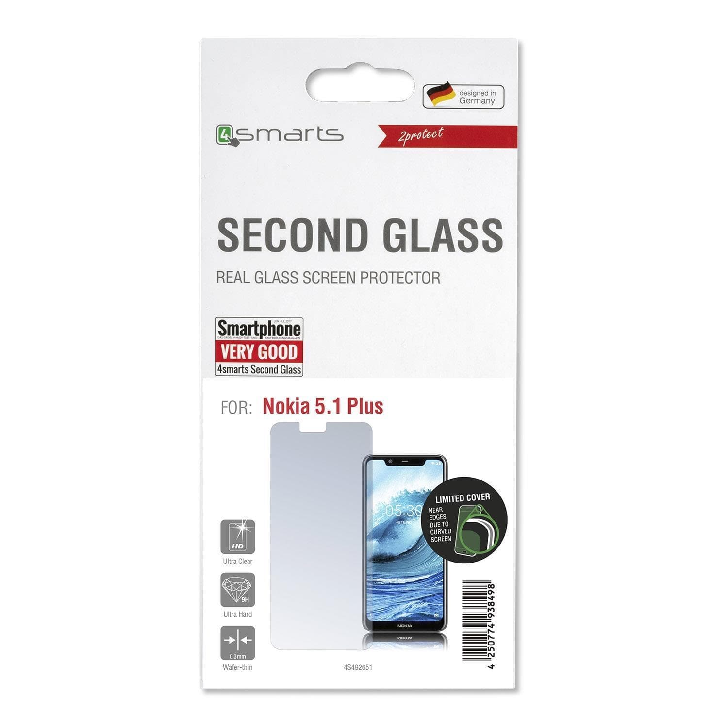 Калено стъклено защитно покритие за дисплея на Nokia 5.1 Plus - 4smarts Second Glass Limited Cover (прозрачен)