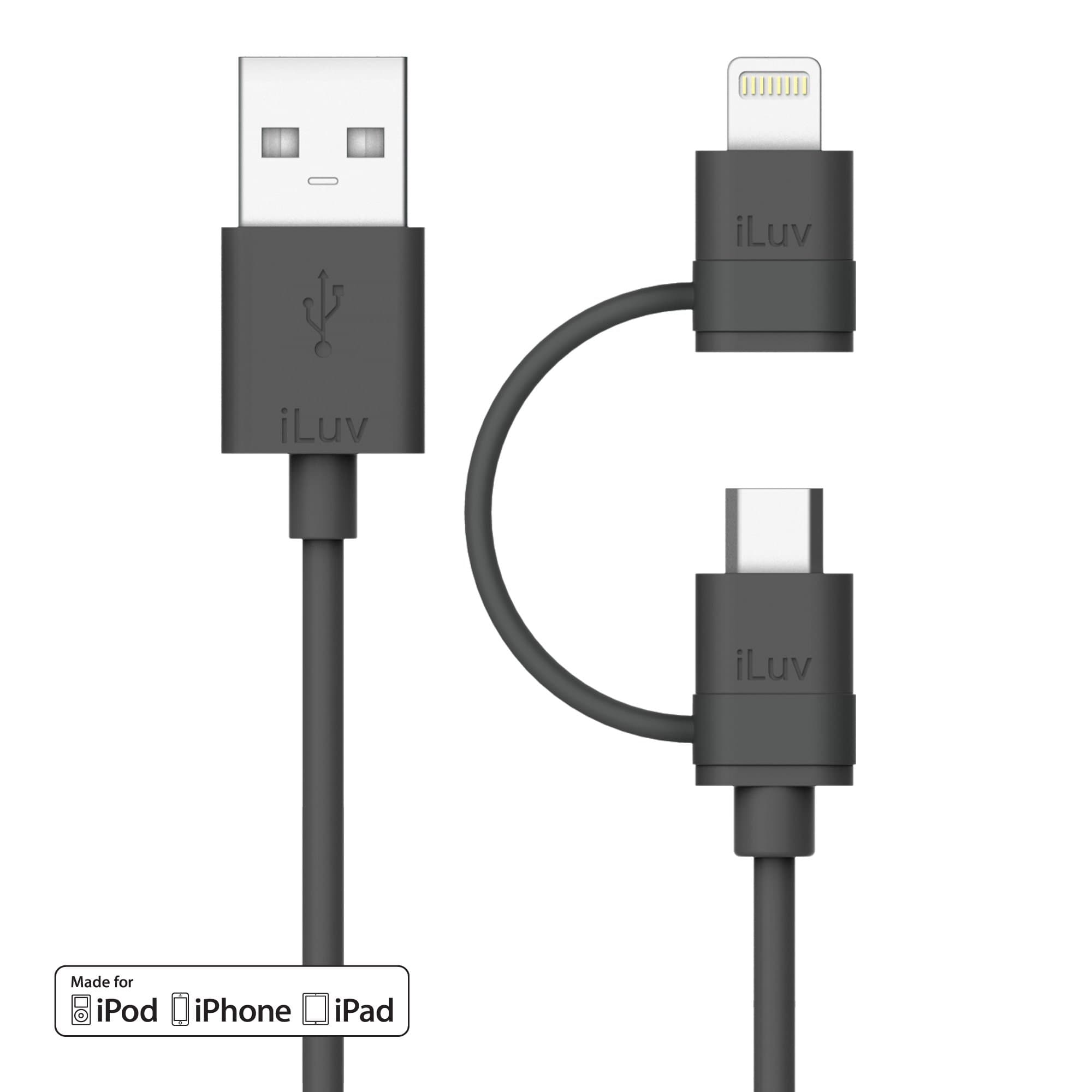 USB кабел 2в1 за Lightning и MicroUSB устройства - iLuv Combo 2-in-1 Lightning and MicroUSB Cable (черен)