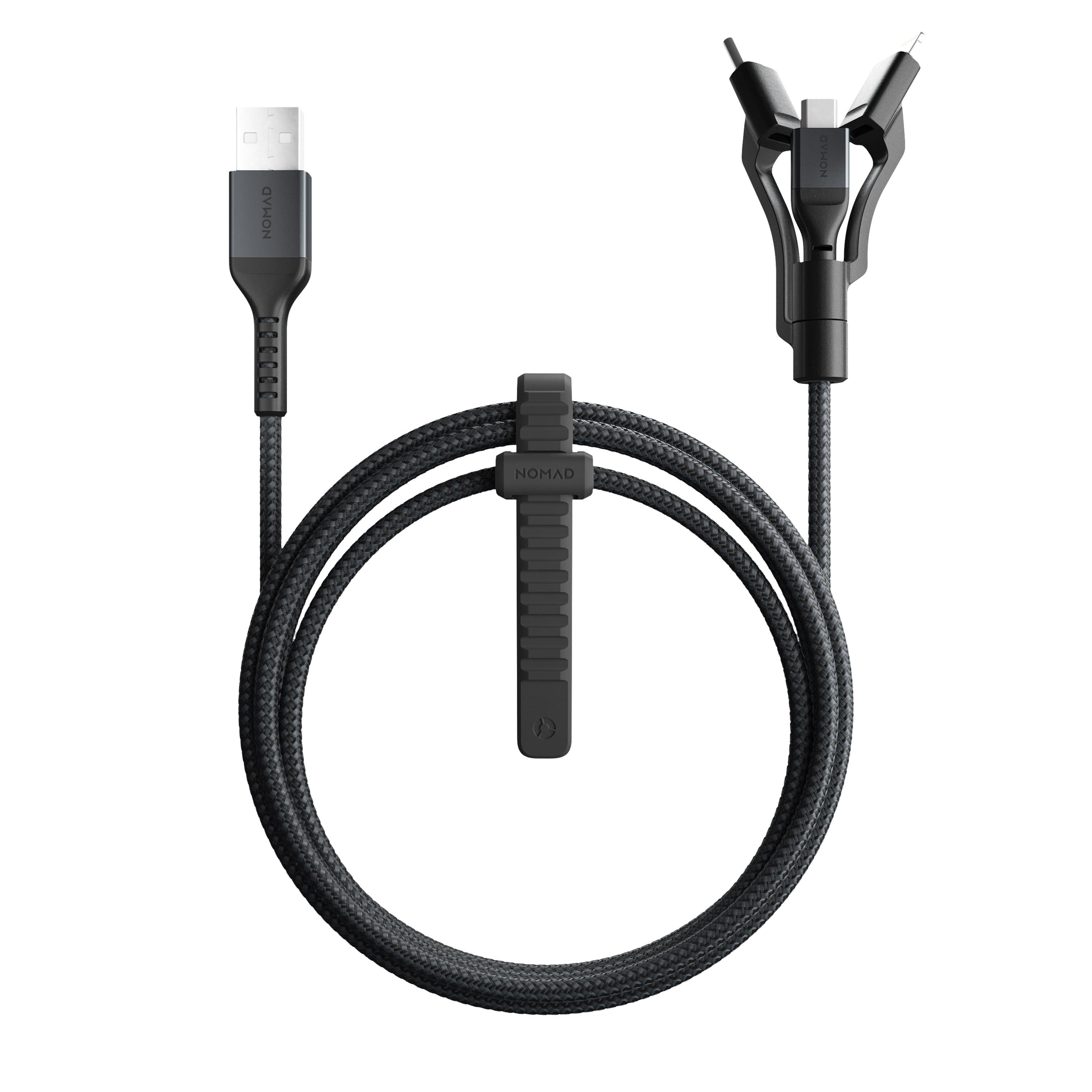 Здрав кевларен кабел за устройства с Lightning, microUSB и USB-C порт (150 см) - Nomad Kevlar USB-A to Universal Cable v2 (черен)