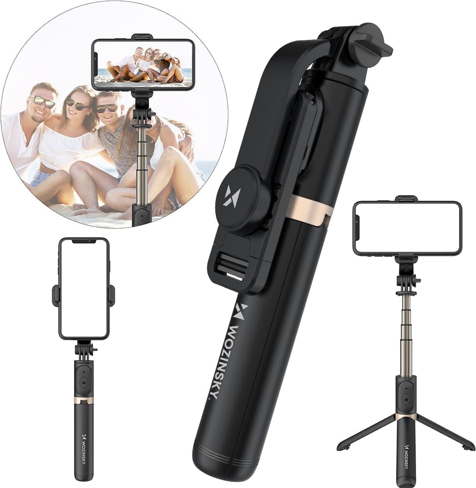Разтегаем безжичен селфи стик и трипод за мобилни телефони - Wozinsky Selfie Stick Telescopic Tripod with Bluetooth Remote (черен)