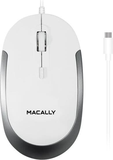 Macally USB-C Optical Quiet Click Mouse - USB-C оптична мишка за PC и Mac (бял)