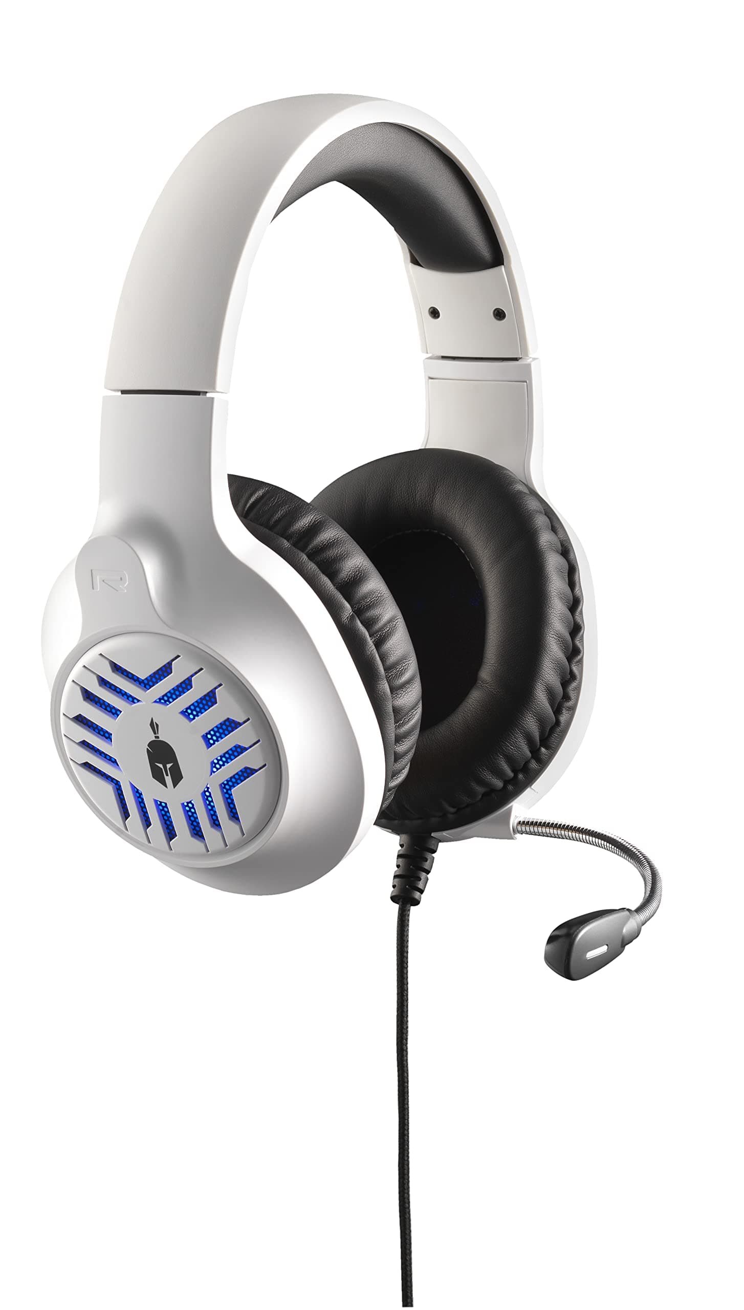 Слушалки Spartan Gear Medusa Black-White, микрофон, AUX, USB, гейминг, 50mm размер на говорителите, LED подсветка със син цвят, черно-бели