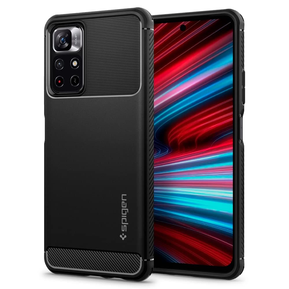 Тънък качествен силиконов (TPU) калъф за Xiaomi Redmi Note 11T 5G, Xiaomi Redmi Note 11S 5G, Xiaomi Poco M4 Pro 5G - Spigen Rugged Armor Case (черен)