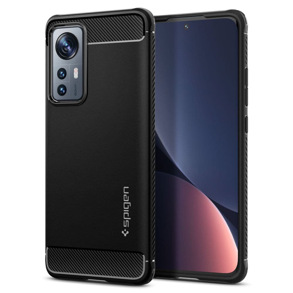 Тънък качествен силиконов (TPU) калъф за Xiaomi 12, Xiaomi 12X - Spigen Rugged Armor Case (черен)