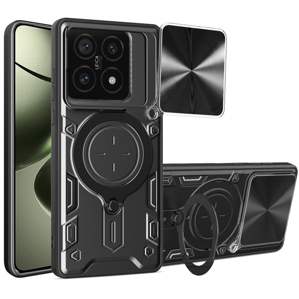 Хибриден удароустойчив кейс с вградена поставка за Xiaomi 14T (черен) - Techsuit CamGuard Pro Case