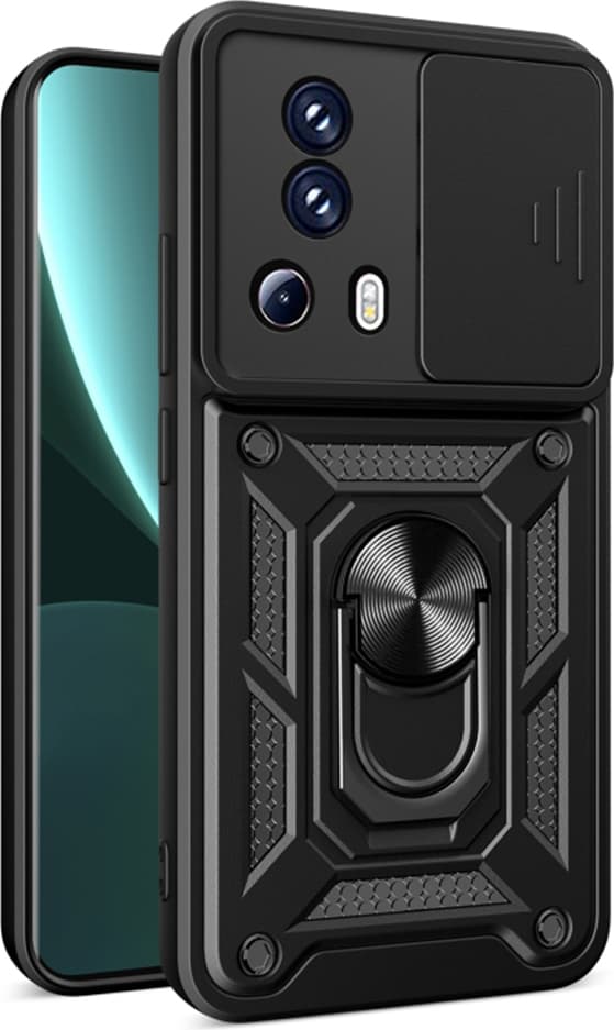 Хибриден удароустойчив кейс с пръстен против изпускане за Xiaomi 13 Lite (черен) - Techsuit CamShield Case