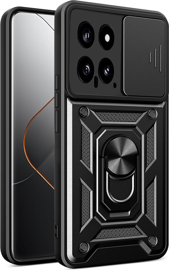 Хибриден удароустойчив кейс с пръстен против изпускане за Xiaomi 14 (черен) - Techsuit CamShield Case