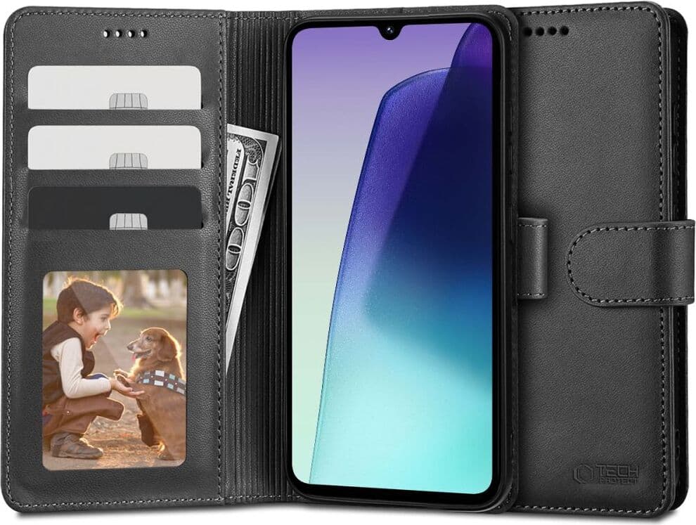 Кожен калъф, тип портфейл за Xiaomi Redmi 14C - Tech-Protect Wallet Leather Flip Case (черен)