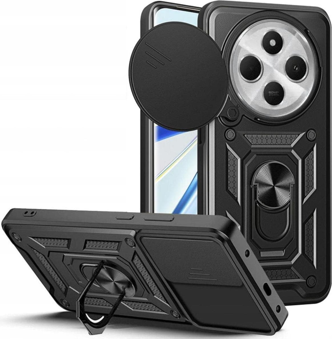 Хибриден удароустойчив кейс с пръстен против изпускане за Xiaomi Redmi 14C - Tech-Protect CamShield Pro Hard Case (черен)