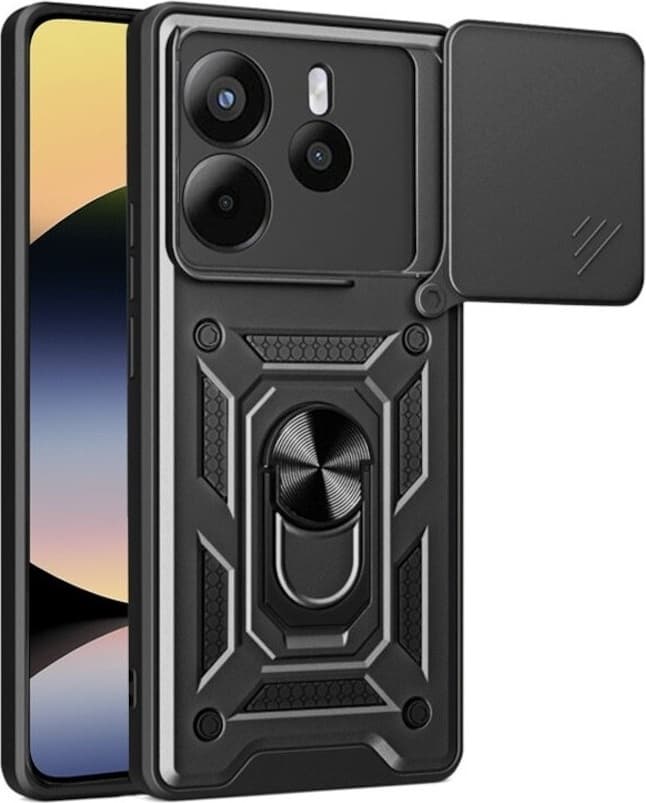 Хибриден удароустойчив кейс с пръстен против изпускане за Xiaomi Redmi Note 14 4G (черен) - Techsuit CamShield Case