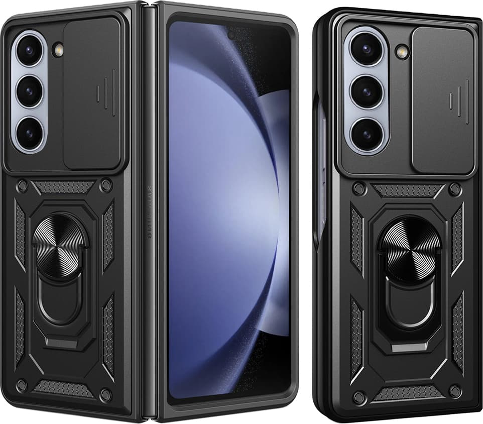 Хибриден удароустойчив кейс с пръстен против изпускане за Samsung Galaxy Z Fold6 (черен) - Techsuit CamShield Case