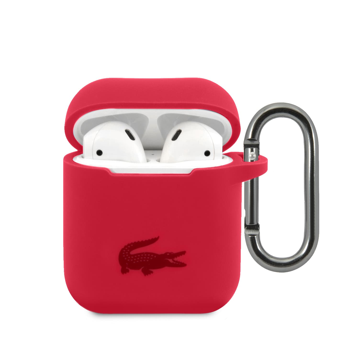 Силиконов калъф с карабинер за Apple AirPods и Apple AirPods 2 - Lacoste AirPods Liquid Silicone Glossy Printing Logo Case (червен)