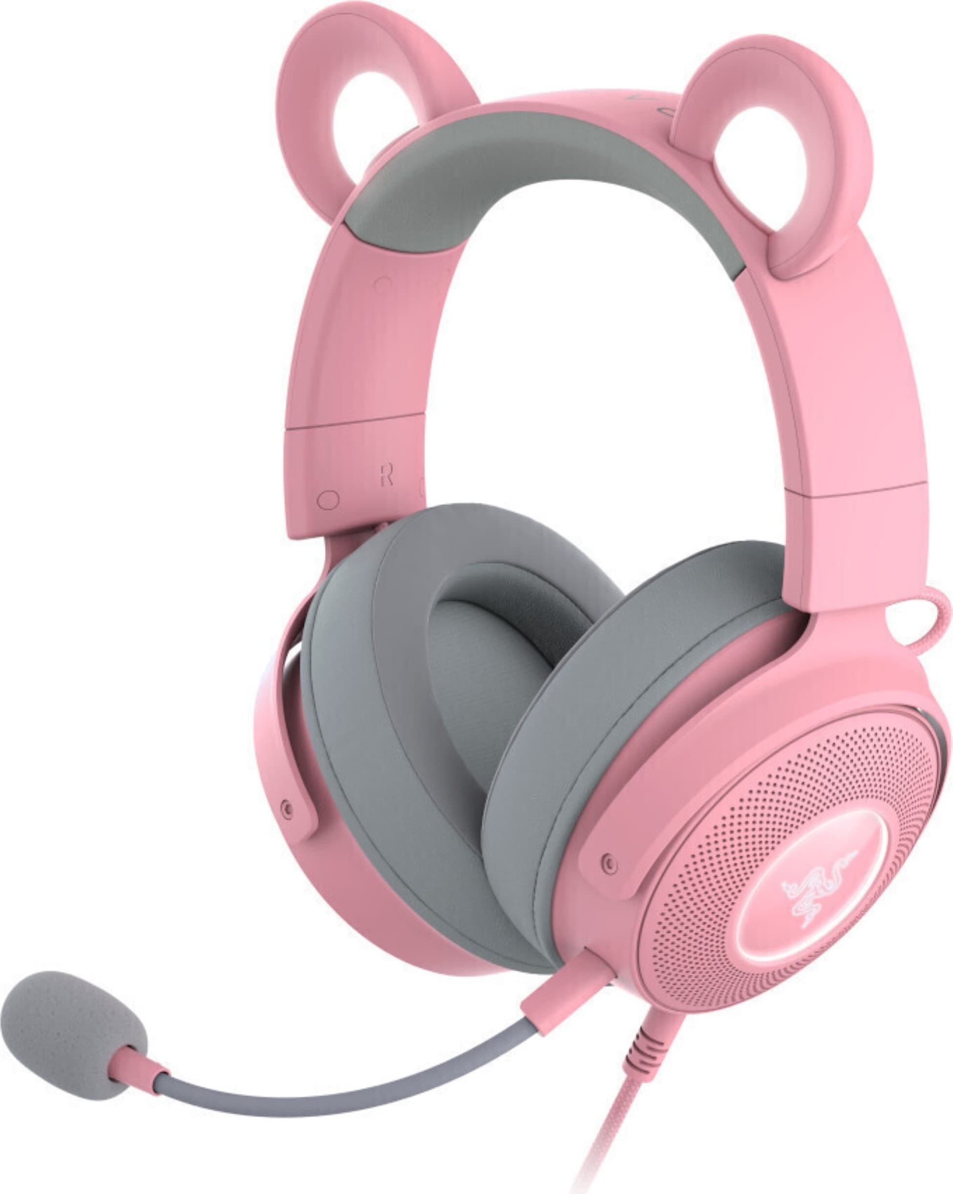 Слушалки Razer Kraken Kitty Edition V2 Pro Quartz (RZ04-04510200-R3M1), микрофон, USB, гейминг, подсветка, сменяеми уши на коте, мече и зайче, розови