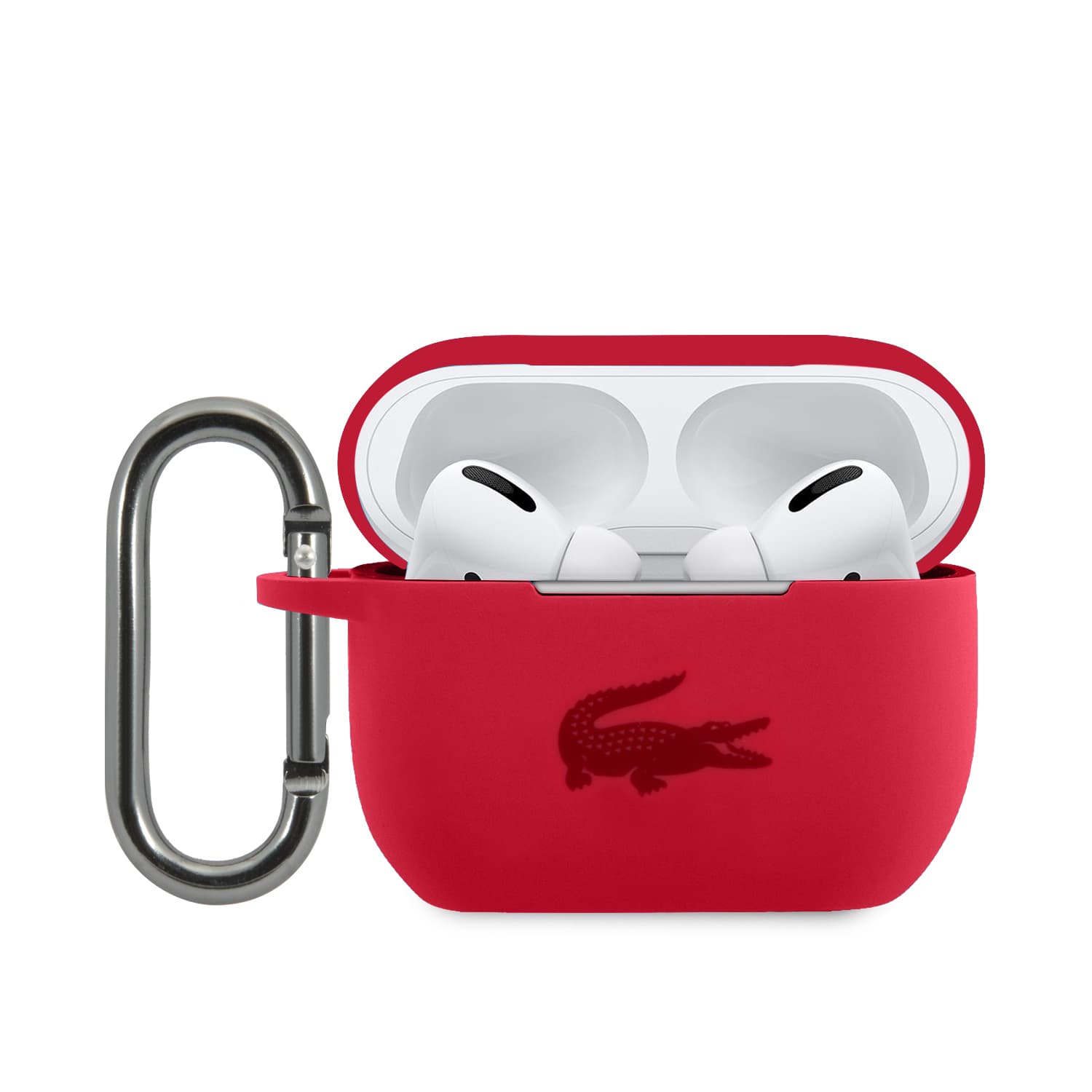 Силиконов калъф с карабинер за Apple AirPods Pro - Lacoste AirPods Pro Liquid Silicone Glossy Printing Logo Case (червен)