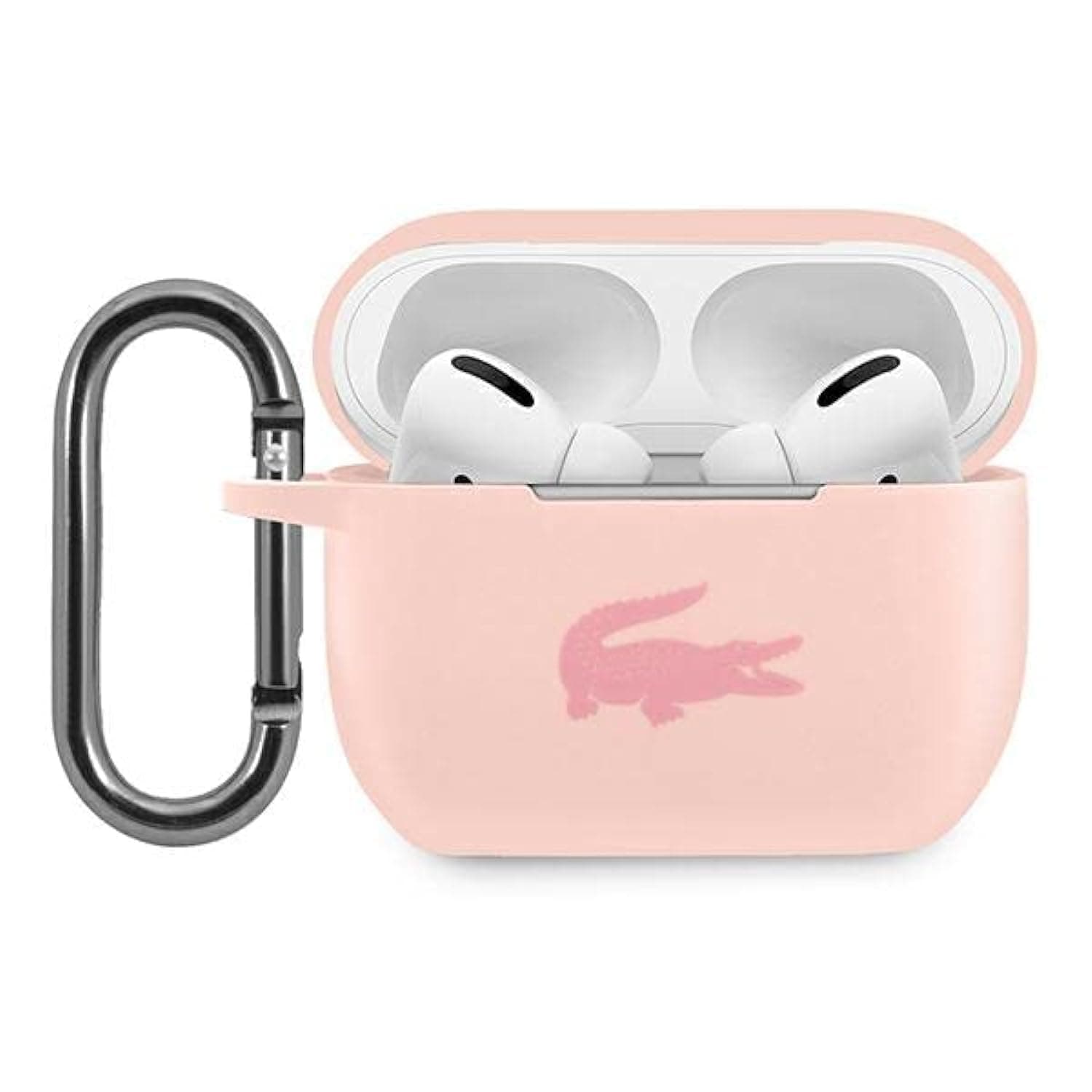 Силиконов калъф с карабинер за Apple AirPods Pro - Lacoste AirPods Pro Liquid Silicone Glossy Printing Logo Case (розов)