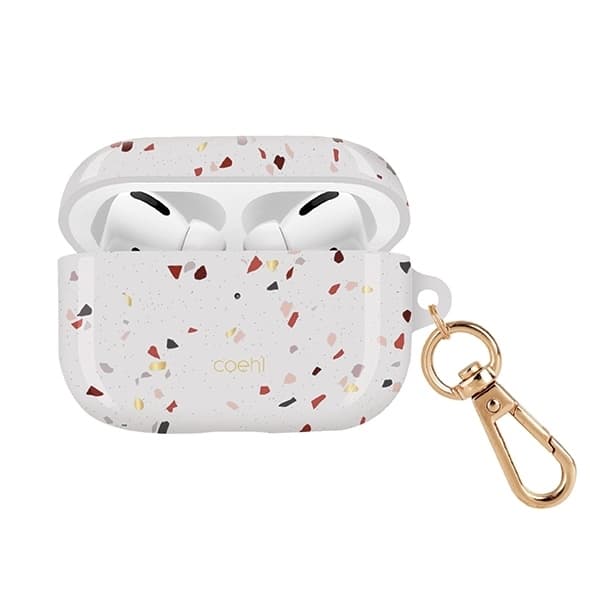 Хибриден силиконов калъф с карабинер за Apple Airpods Pro - Uniq Coehl Terrazzo Case (бял)