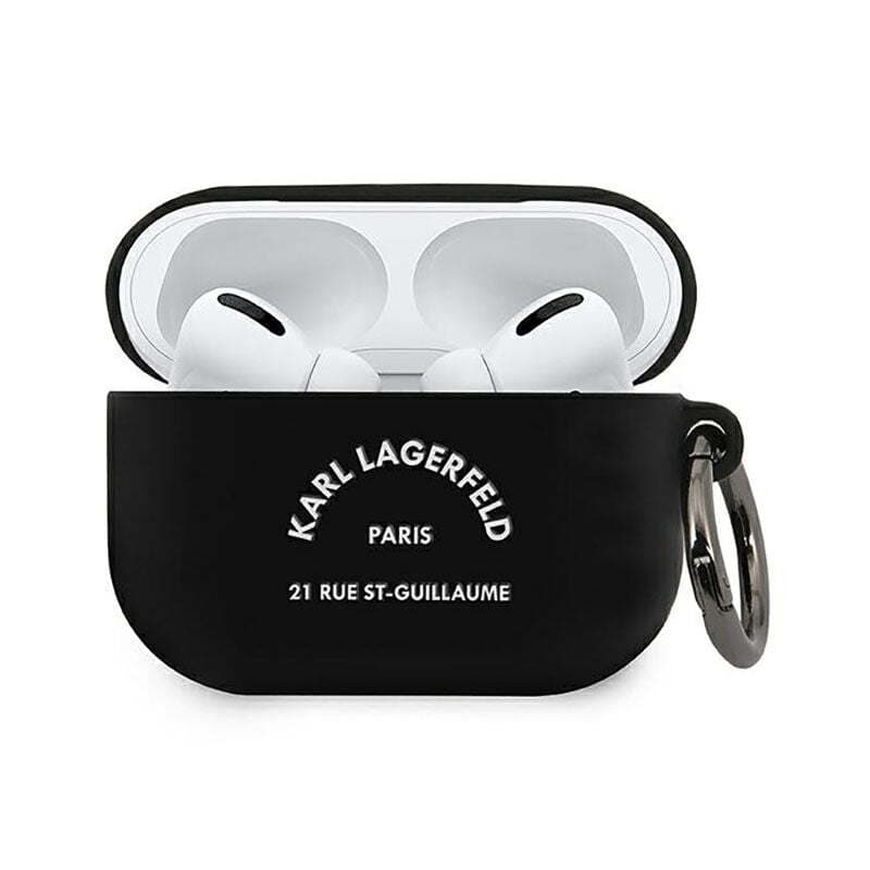 Силиконов калъф с карабинер за Apple Airpods Pro - Karl Lagerfeld Airpods Pro Rue St Guillaume Silicone Case (черен)