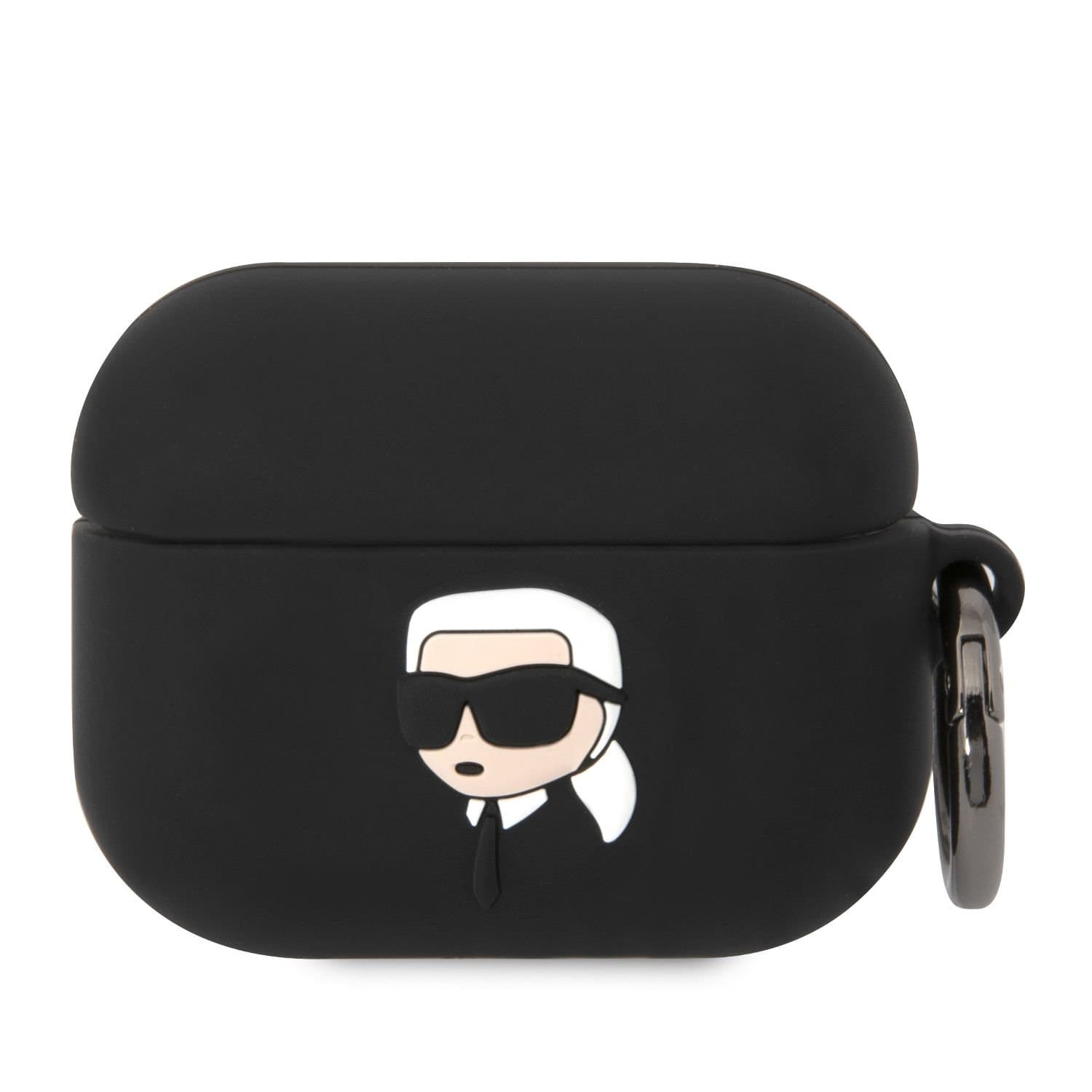 Силиконов калъф с карабинер за Apple AirPods Pro - Karl Lagerfeld AirPods Pro 3D Logo NFT Karl Head Silicone Case (черен)