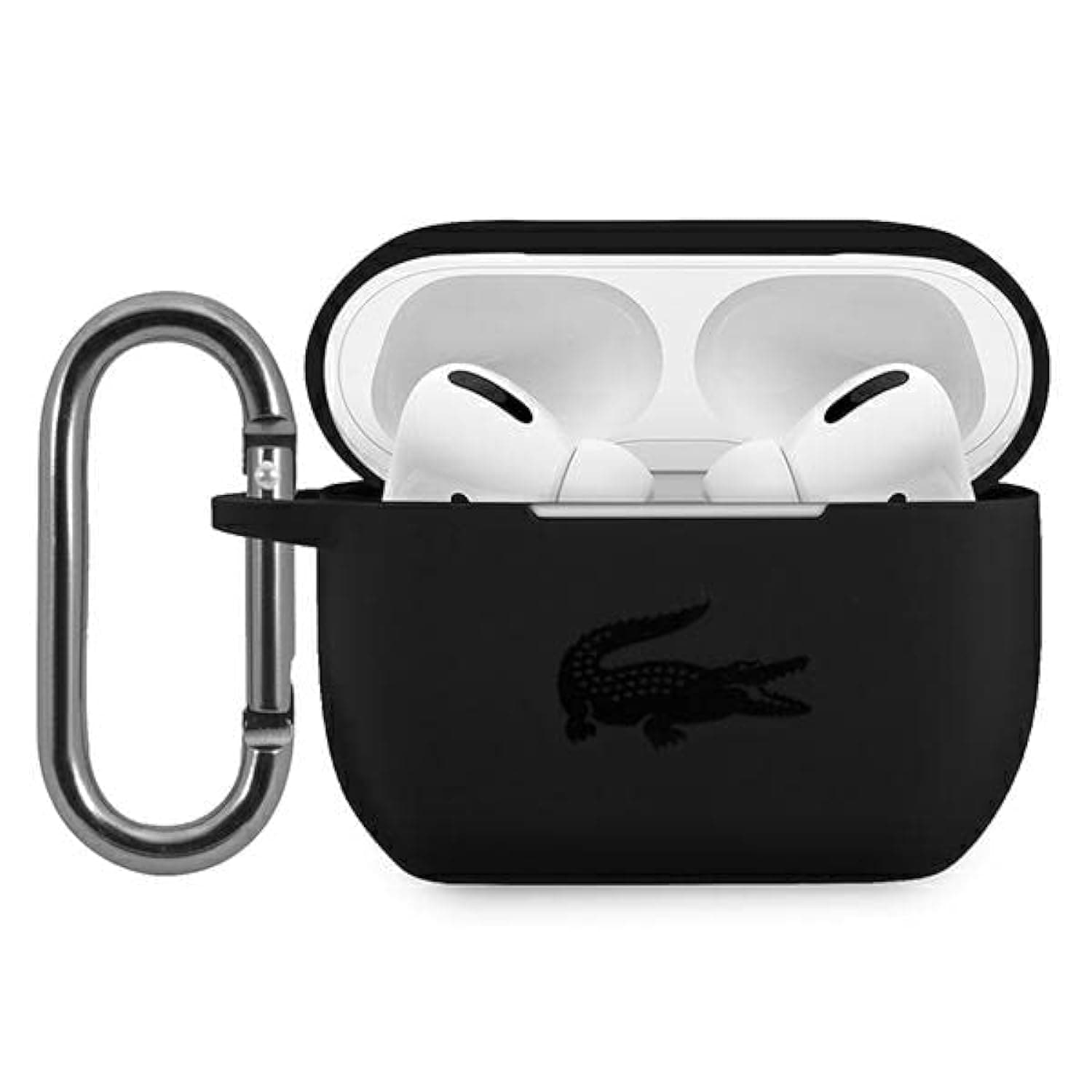 Силиконов калъф с карабинер за Apple AirPods Pro - Lacoste AirPods Pro Liquid Silicone Glossy Printing Logo Case (черен)