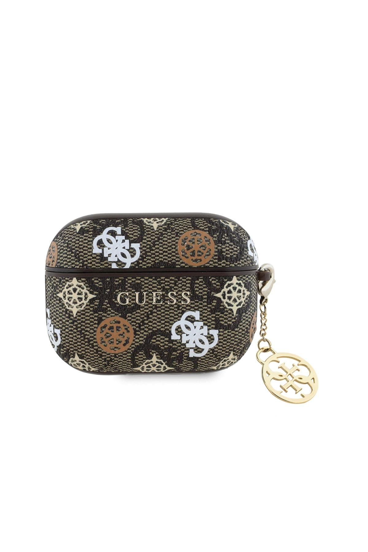 Кожен кейс с висулка за Apple AirPods Pro - Guess PU 4G Peony Charm PU Hard Case (кафяв)