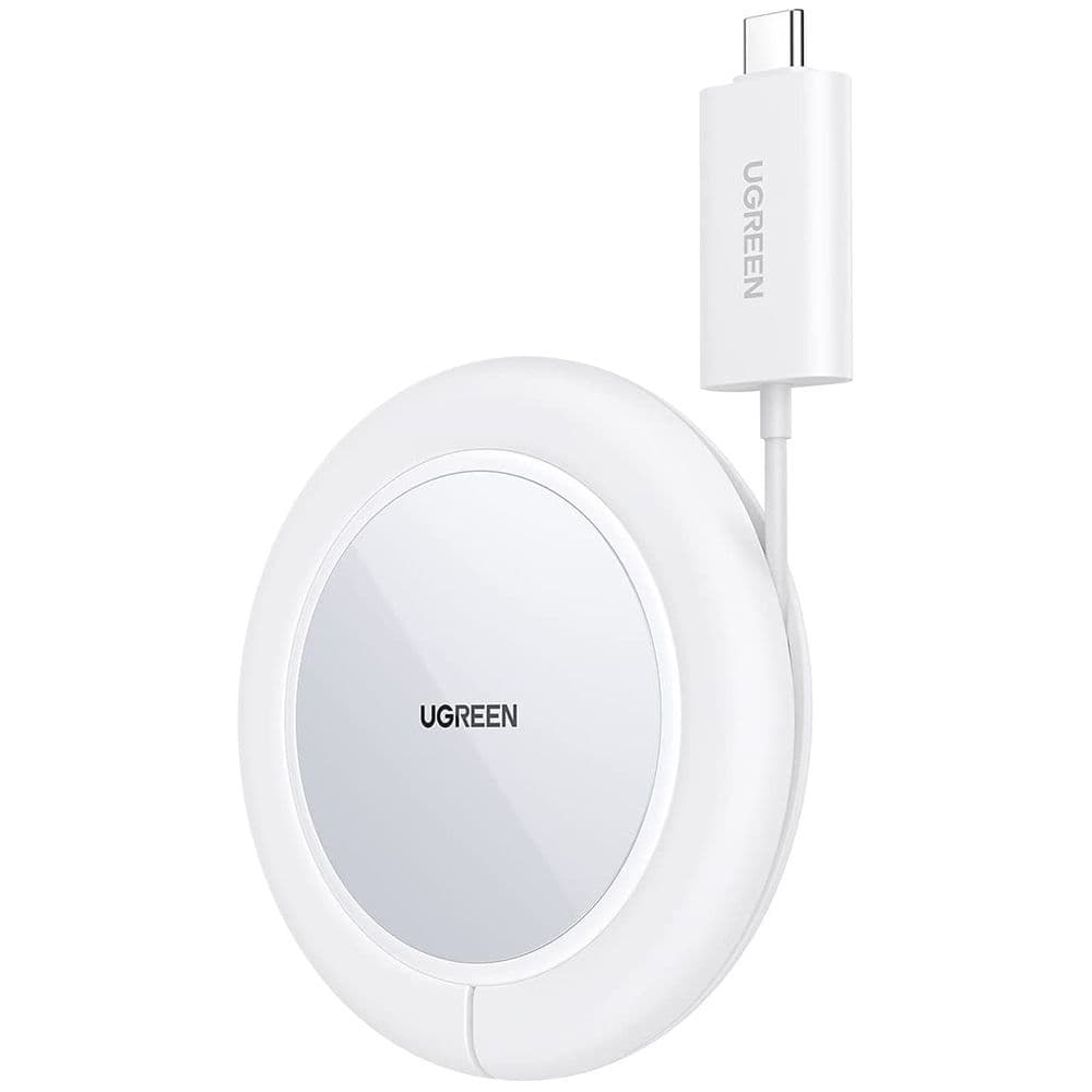 Поставка (пад) за безжично зареждане на iPhone с Magsafe - Ugreen Magnetic Wireless Charger 15W (бял)