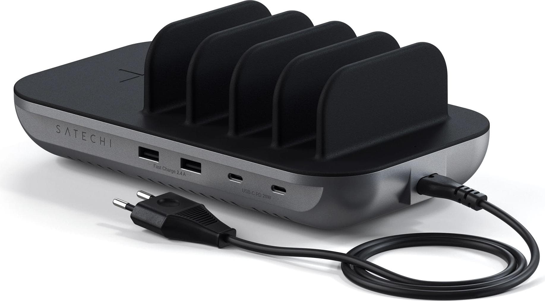 Док станция с 2xUSB и 2xUSB-C гнезда и пад за безжично зареждане - Satechi Dock5 Multi-Device Charging Station with Wireless Charging (тъмносив)