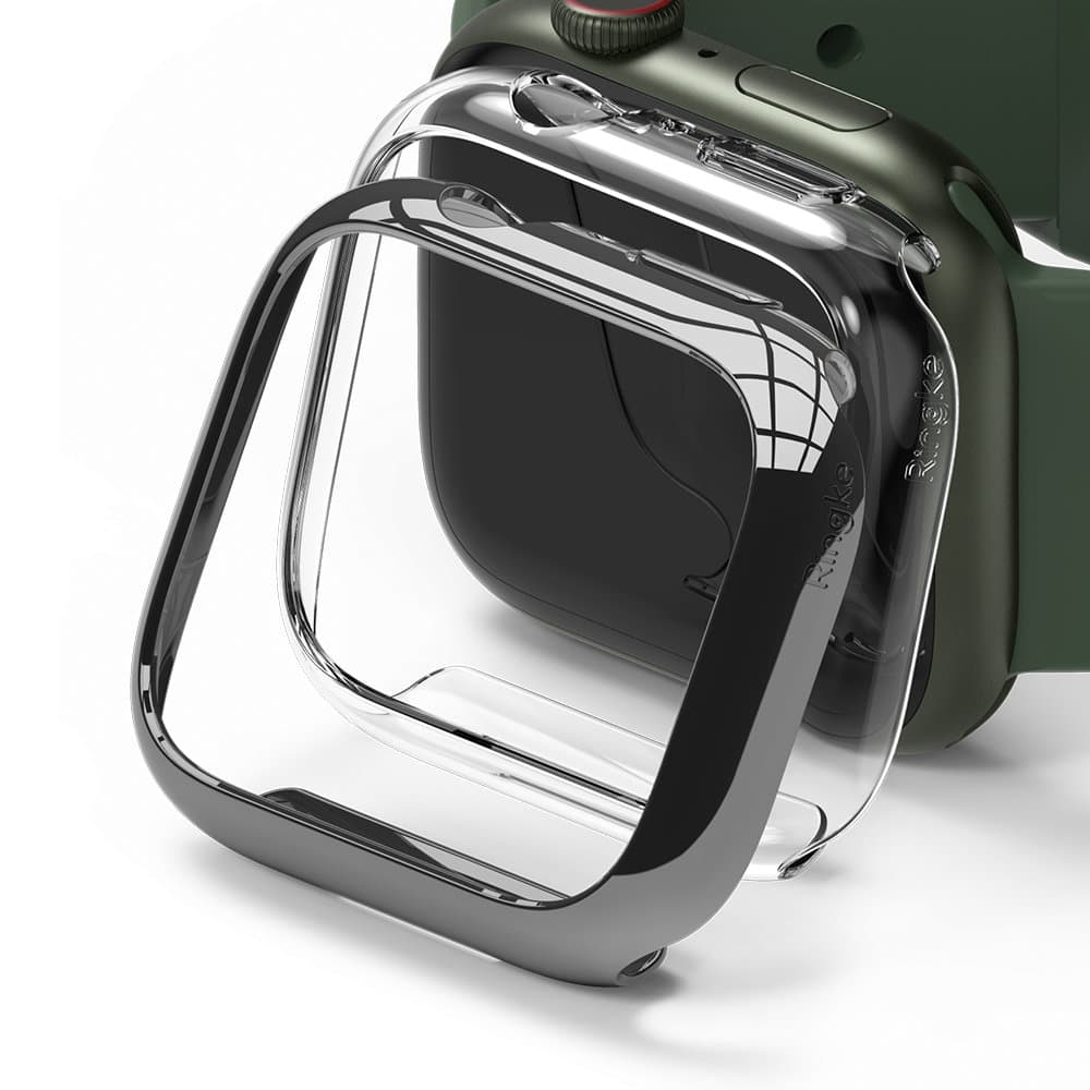 Комплект от два броя качествен твърд кейс за Apple Watch 7 45мм - Ringke 2x Slim Watch Case (2 броя) (прозрачен и тъмносив)