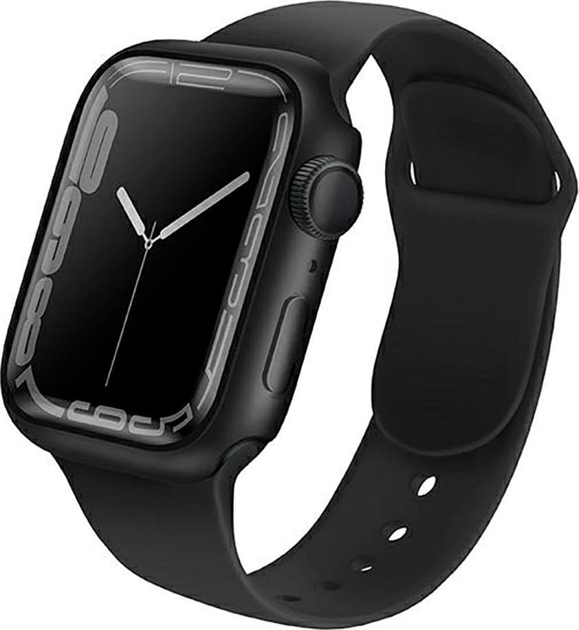Качествен твърд кейс с вграден стъклен протектор за дисплея на Apple Watch 7 45мм - Uniq Legion Apple Watch Case 45mm (черен)