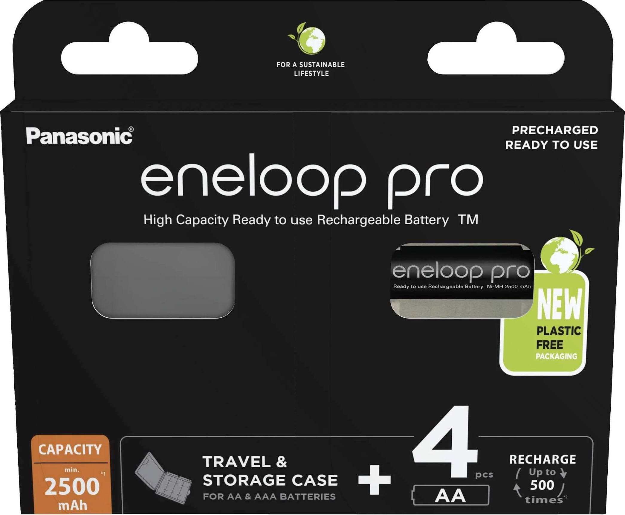 КУТИЯ ЗА БАТЕРИИ + 4 БР. АКУМОЛАТОРНИ БАТЕРИИ PRO BLACK CASE AA UP TO 2500 4BP ENELOOP