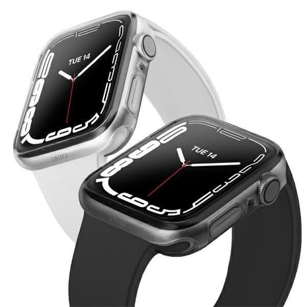 Комплект от два броя качествен силиконов (TPU) кейс за Apple Watch 7 45мм - Uniq Glase Dual Pack Case (прозрачен-черен)