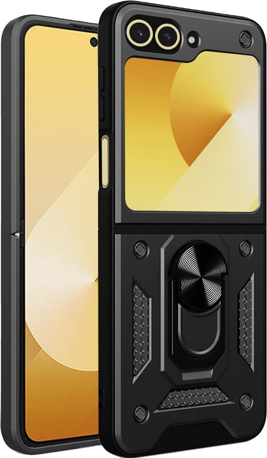 Хибриден удароустойчив кейс с пръстен против изпускане за Samsung Galaxy Z Flip6 (черен) - Techsuit CamShield Case